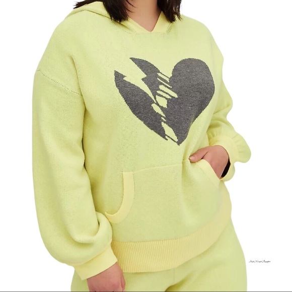 TORRID Luxe Cozy Lovesick Sweater Hoodie & Shorts Set Neon Yellow - Picture 4 of 9